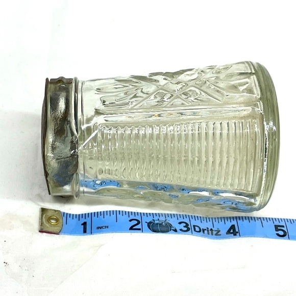 Vintage Crystal glass syrup pitcher with metal flip up lid sz 5x3 - Picture 5 of 9
